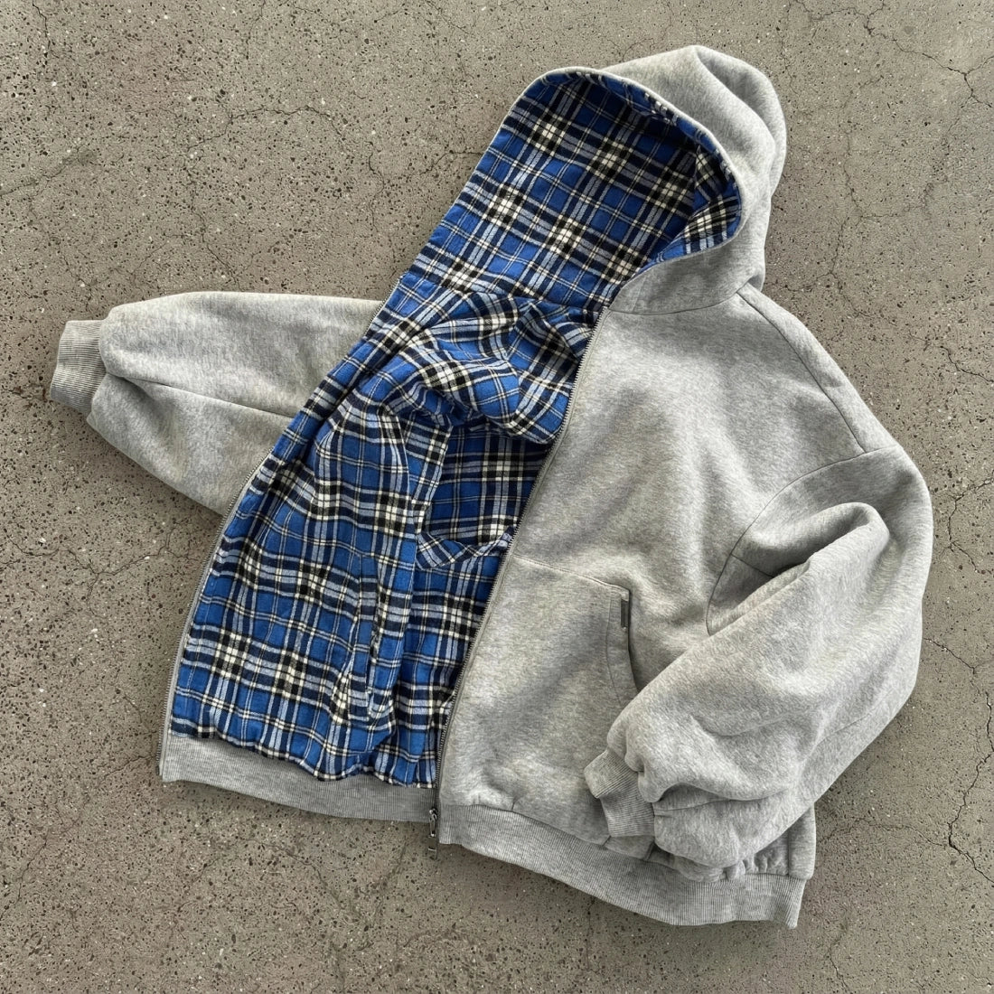 Plaid Reversible Zip-Up Hoodie