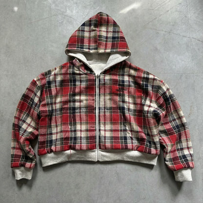 Plaid Reversible Zip-Up Hoodie