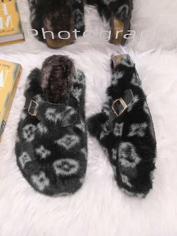 Monogram Fur Clogs